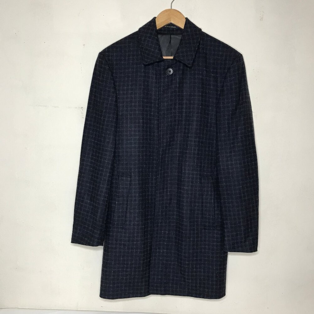 Charles Tyrwhitt Size 36R Gentlemens British Style Navy Blue Wool Plaid Car Coat